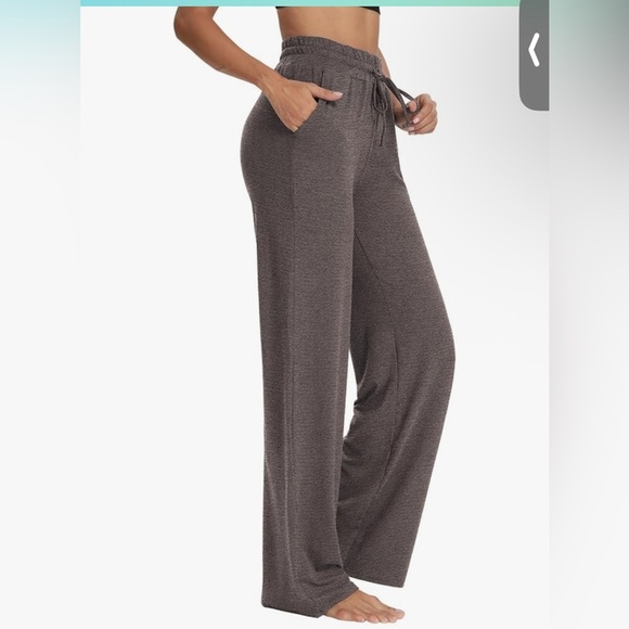 High waisted stretch pockets brown tan tan flare lounge pants medium travel - Picture 6 of 7